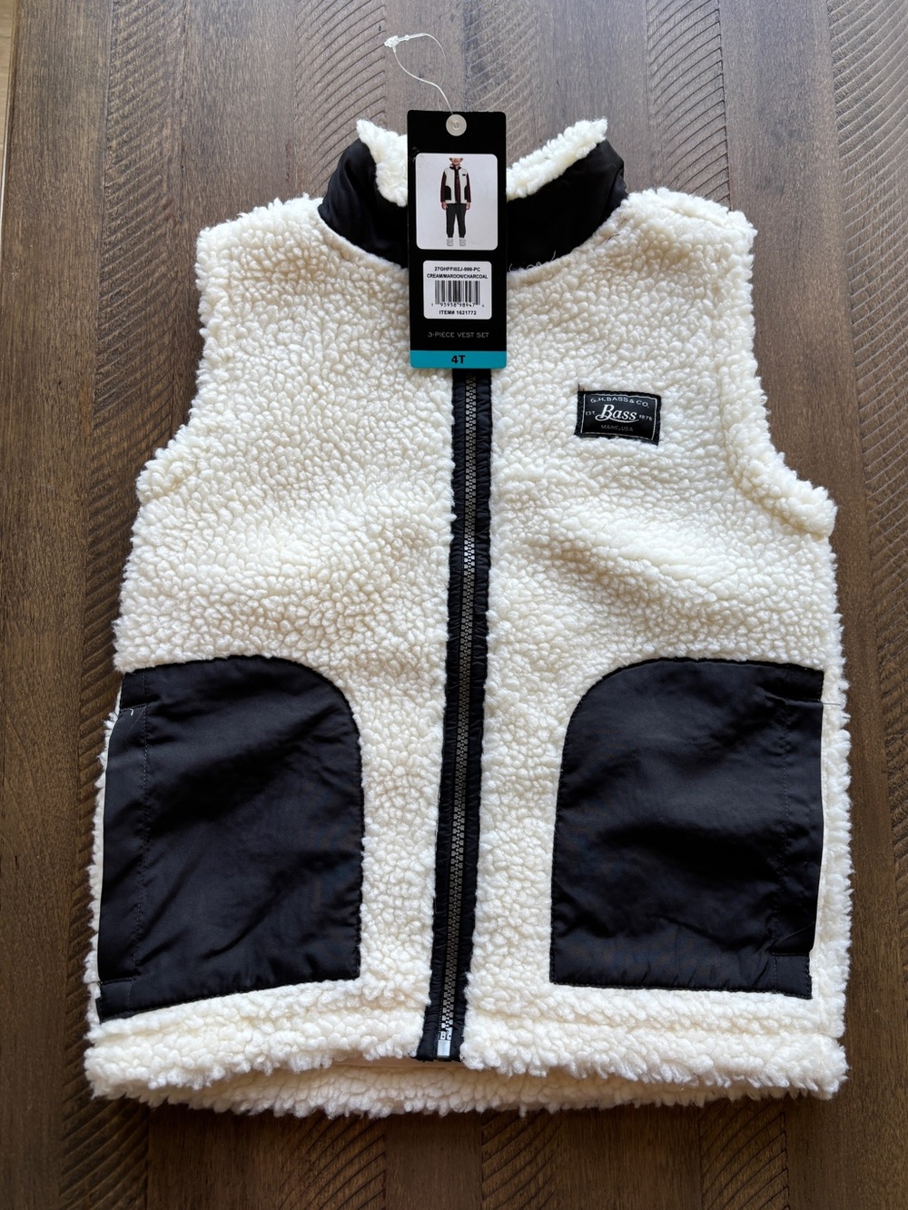 Bass Kids Cream Sherpa Vest with Black Trim